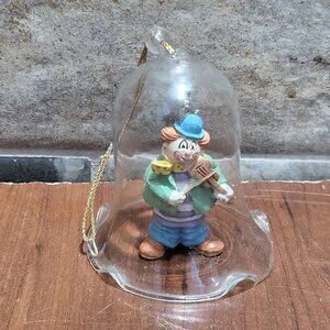 Vintage Clown Playing Fiddle Glass Bell Christmas Ornament